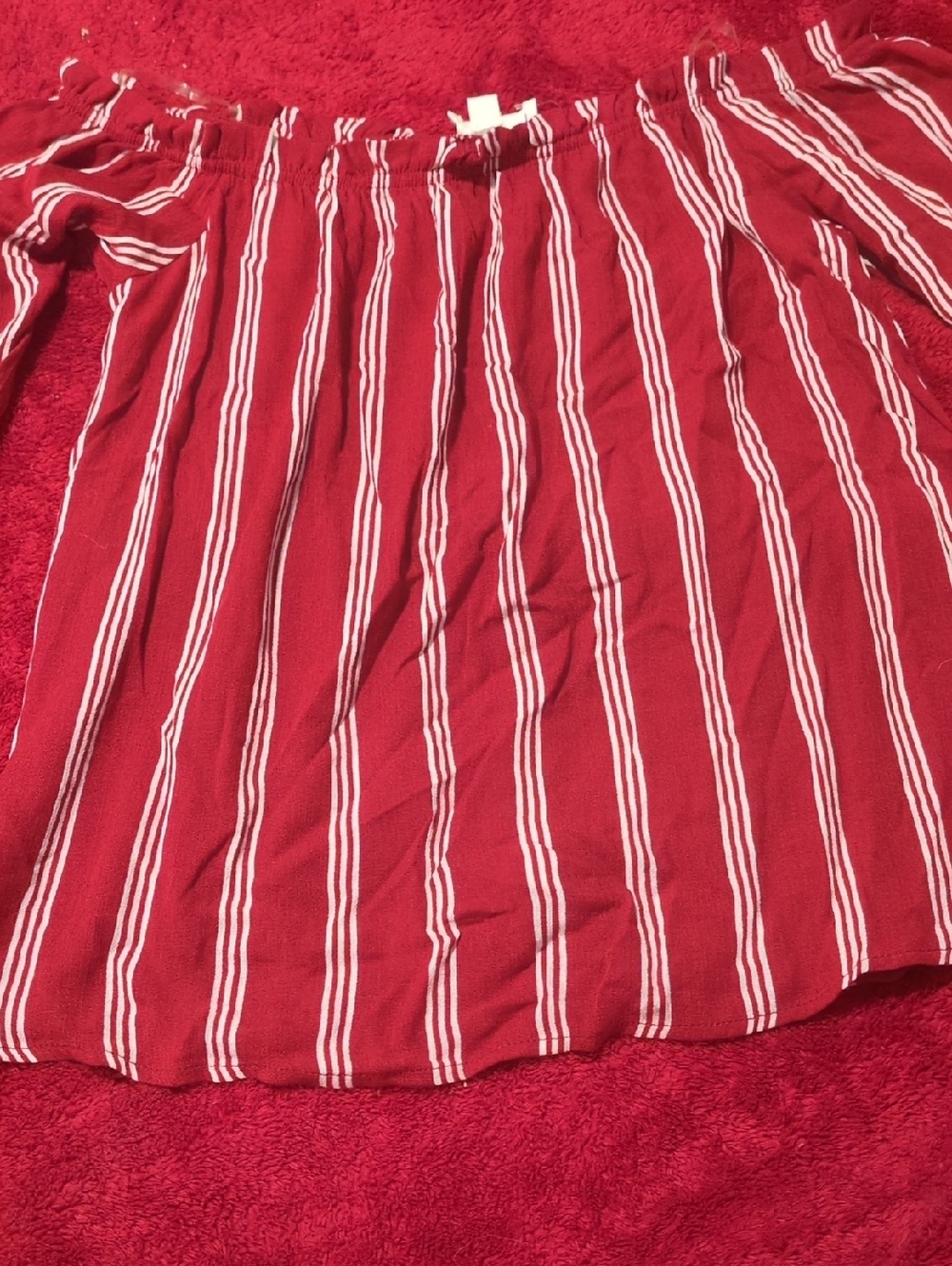 Peach Love California Red & White Striped Off-Shoulder Blouse